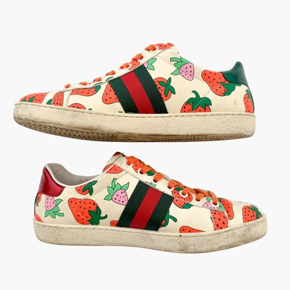 Gucci Cream and Orange Strawberry Sneakers - Picture 8 of 13